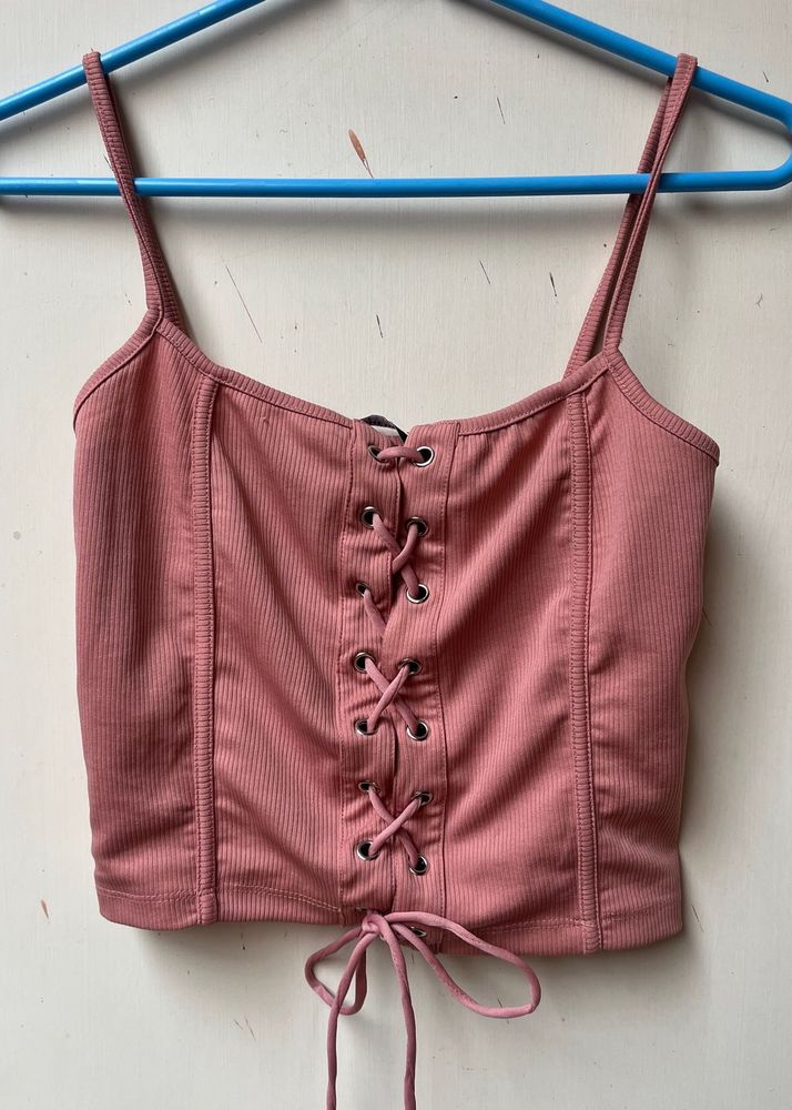 Ribbed Lace-Up Crop Top