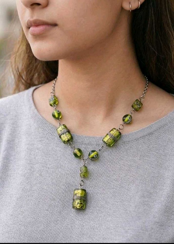 New Unique Green Beaded Statement Necklace
