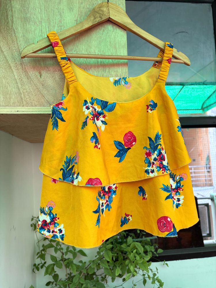 Yellow Floral Tiered Tank Top