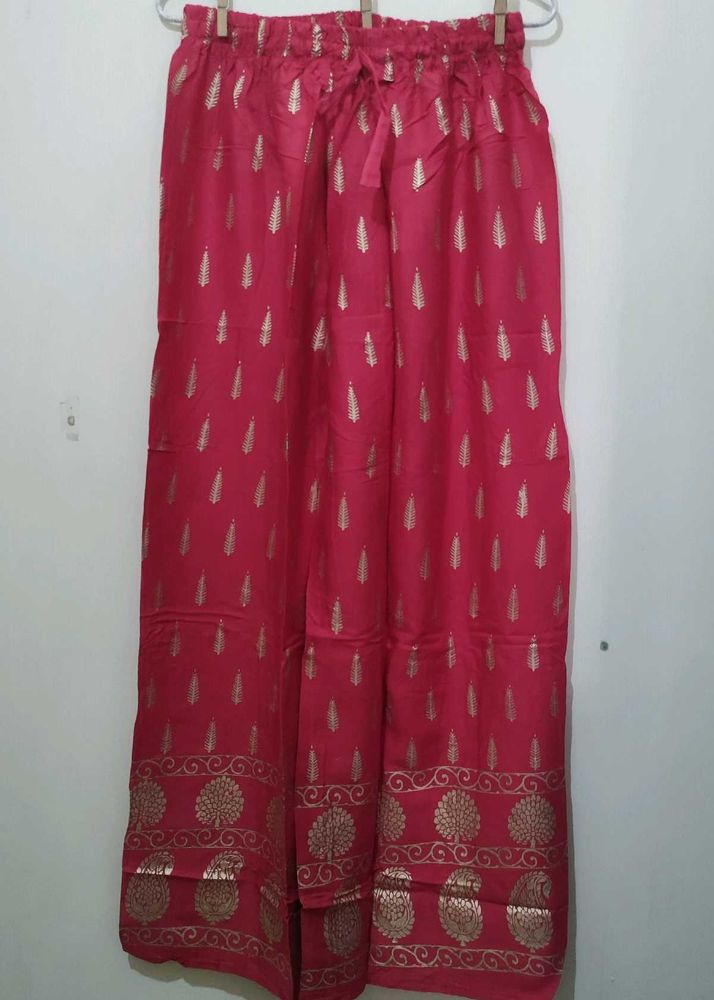 Red Palazzo pant leaf paisley floral Gold print