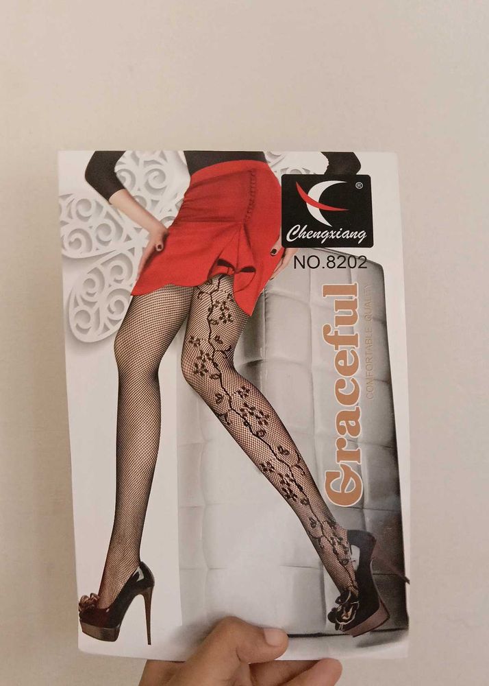 Floral Pattern Fishnet Stockings