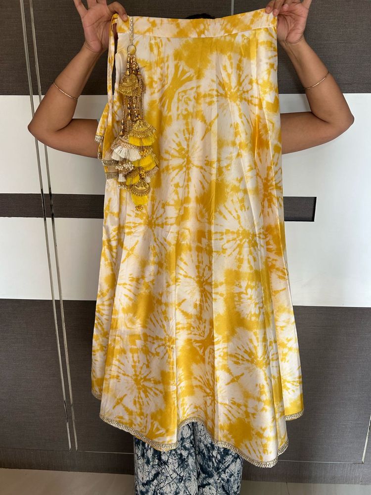Tie-Dye Yellow Lehenga Skirt with Tassels