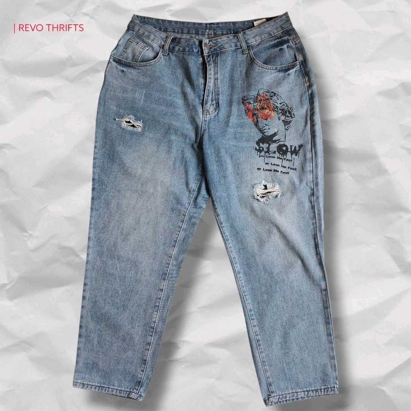 Y2K Distressed Graphic Print Jeans