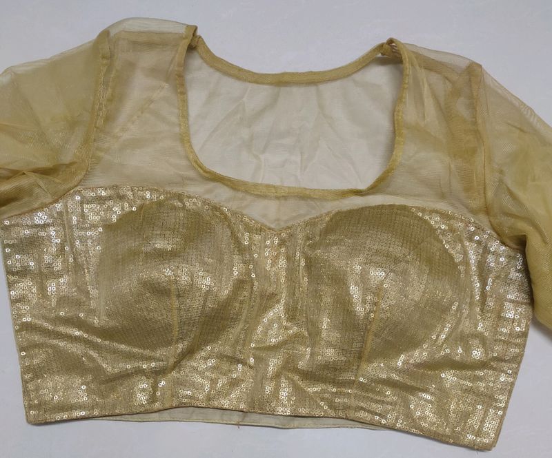 Designer Golden Sequence Backless Net Blouse