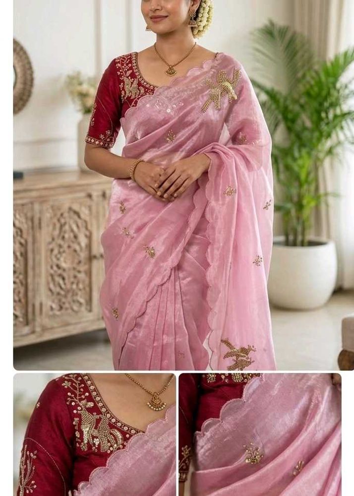 New Elegant Pink Organza Saree🤩✨