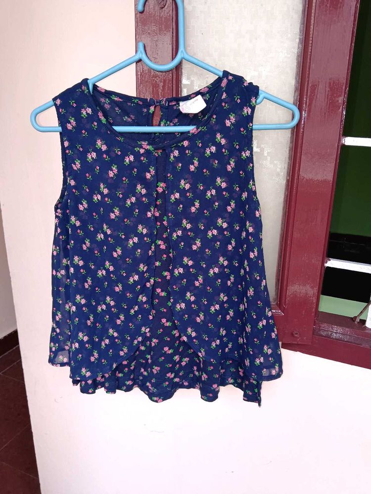 Navy Floral Sleeveless Top