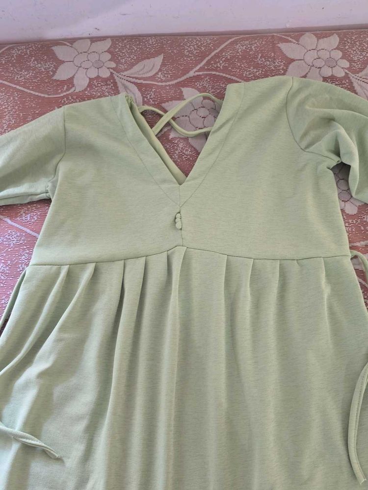 Light Green Casual V-Neck Dress