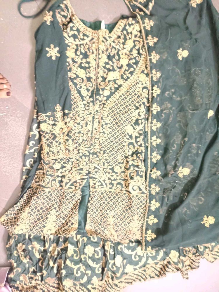 Embroidered Green farshi lahenga Set kids