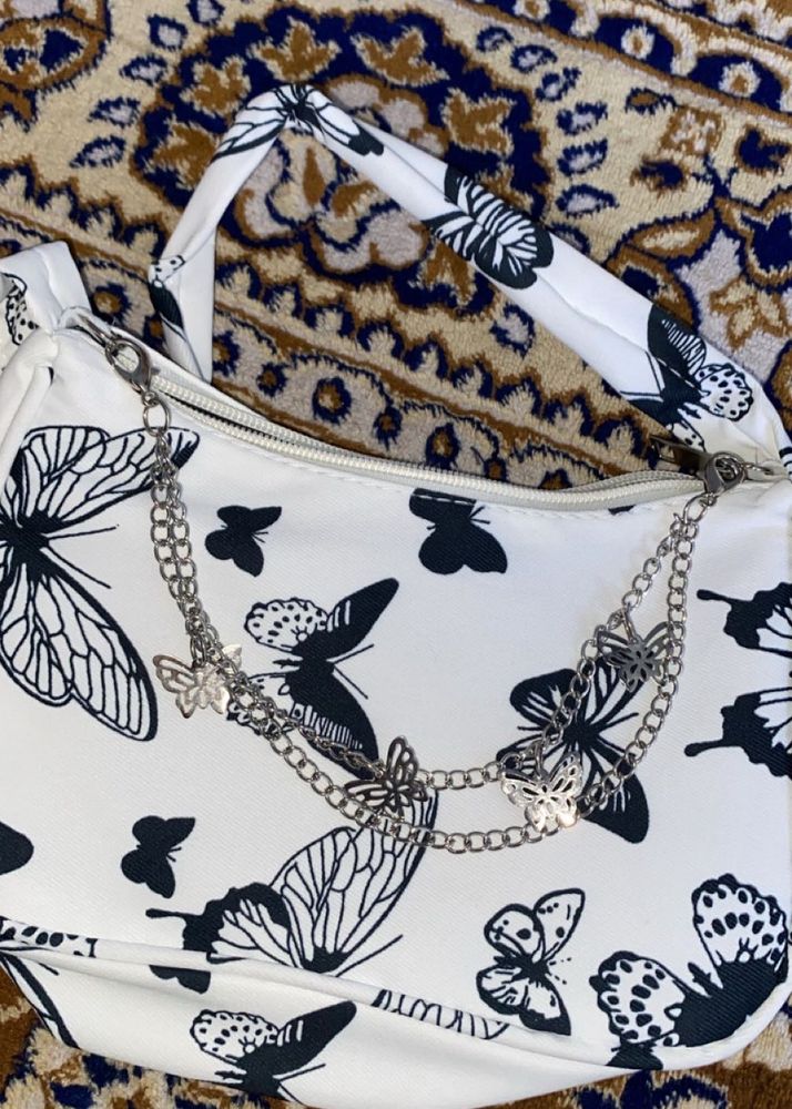 White Butterfly Shoulder Bag with Chain