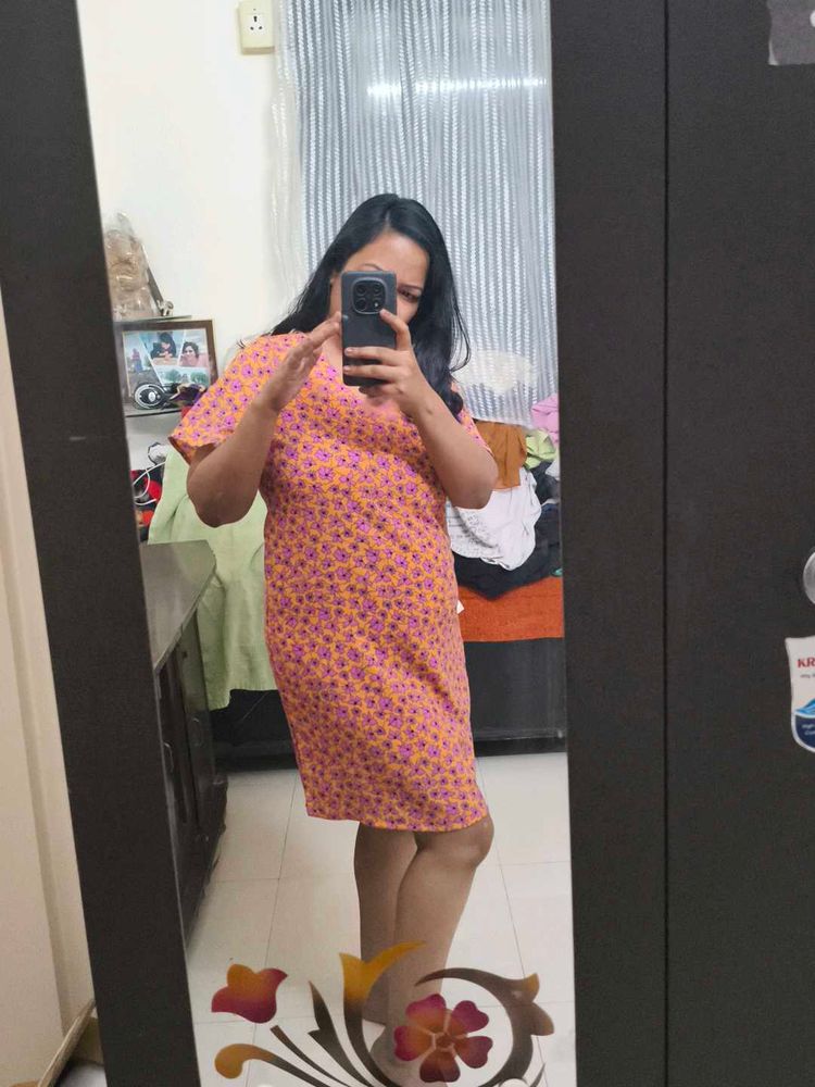 Cute Ditsy Orange One Piece Dress For You!
