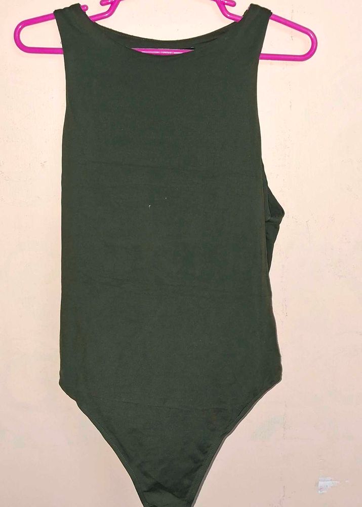 Sleek Dark Green Sleeveless Bodysuit