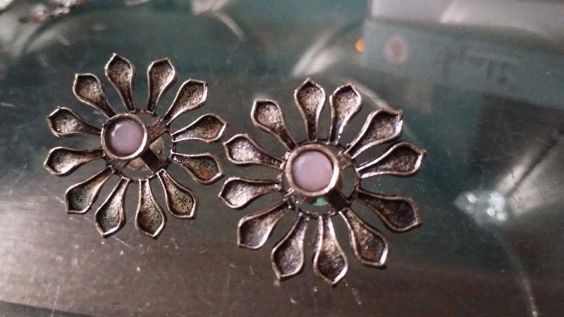 Oxidised Spinal Round Earings