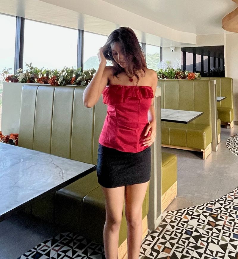 Red Ruffle Strapless Top