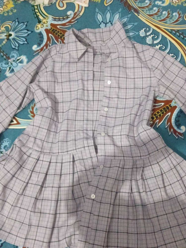 Women's Lavender Checkered  Plaid Pleated Shirt