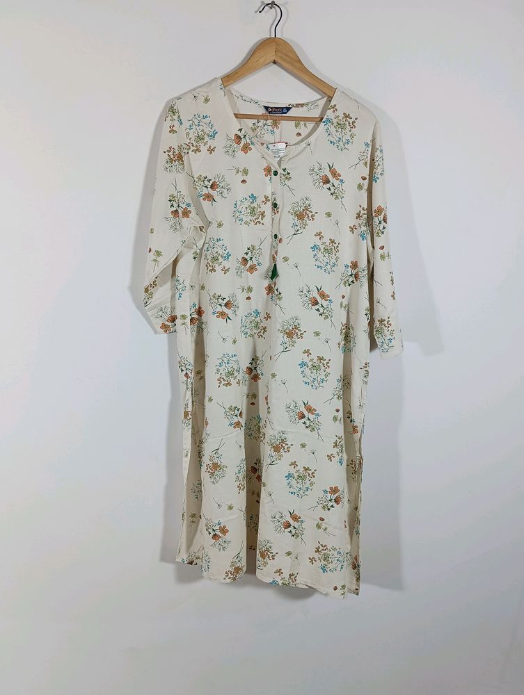 Off White Printed Casual Kurta (Women)