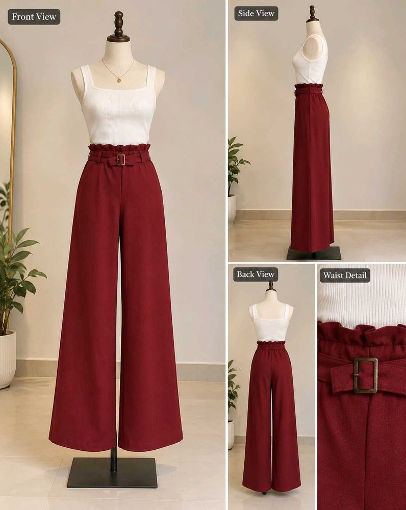 Stylish Maroon Wide Leg Pants