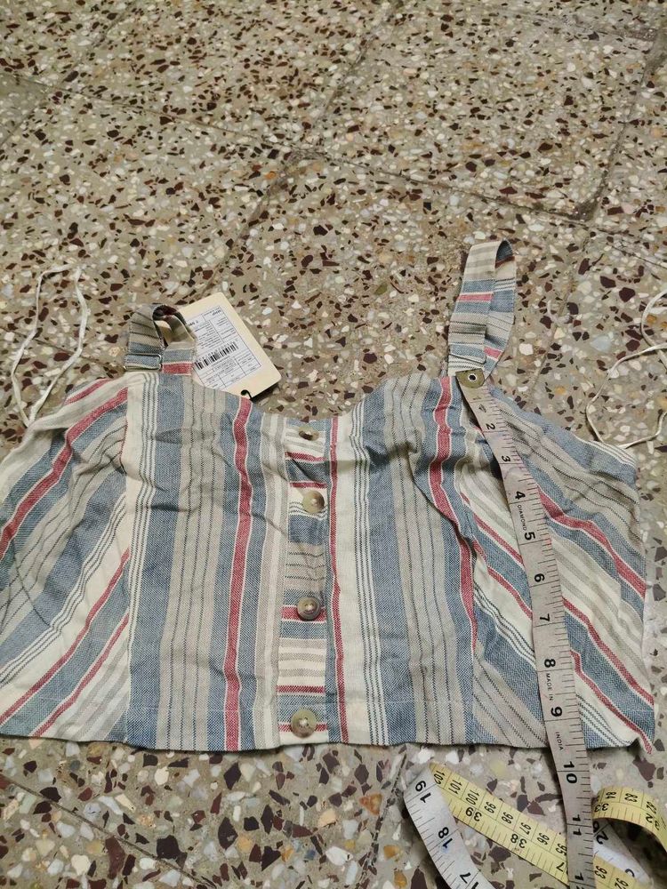 zudio Striped Crop Top with Buttons