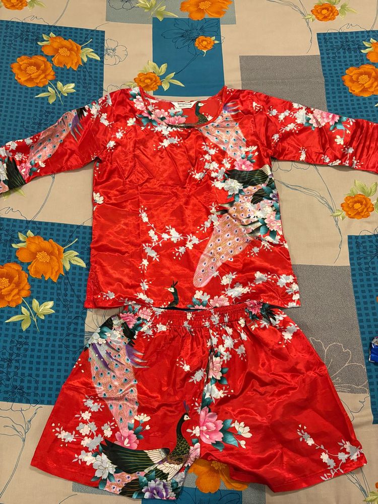 Singapore Silk Nightsuit Set Combo