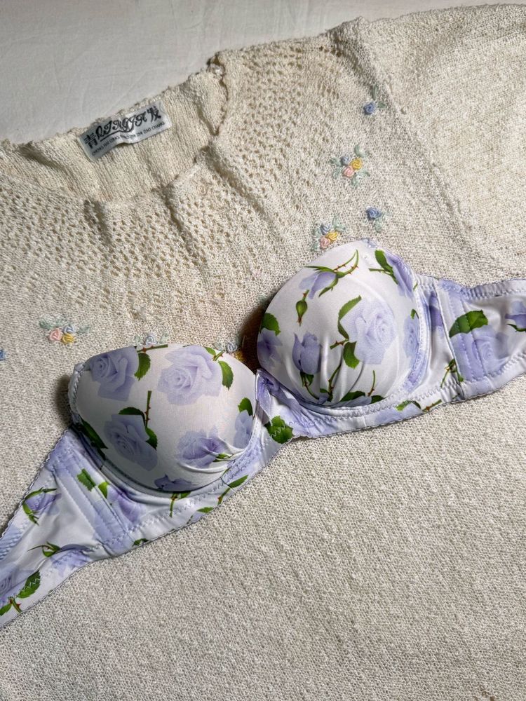 Strapless Floral Print Bra