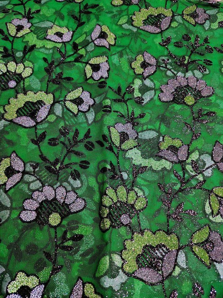 Green Floral Embroidered 1m Material