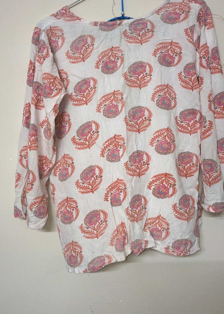 White Kurta with Floral Print