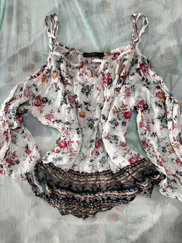 Boho Floral Cold Shoulder Blouse