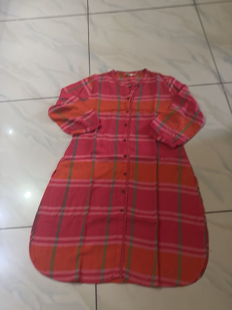 Pink &amp; Orange Plaid Kurta