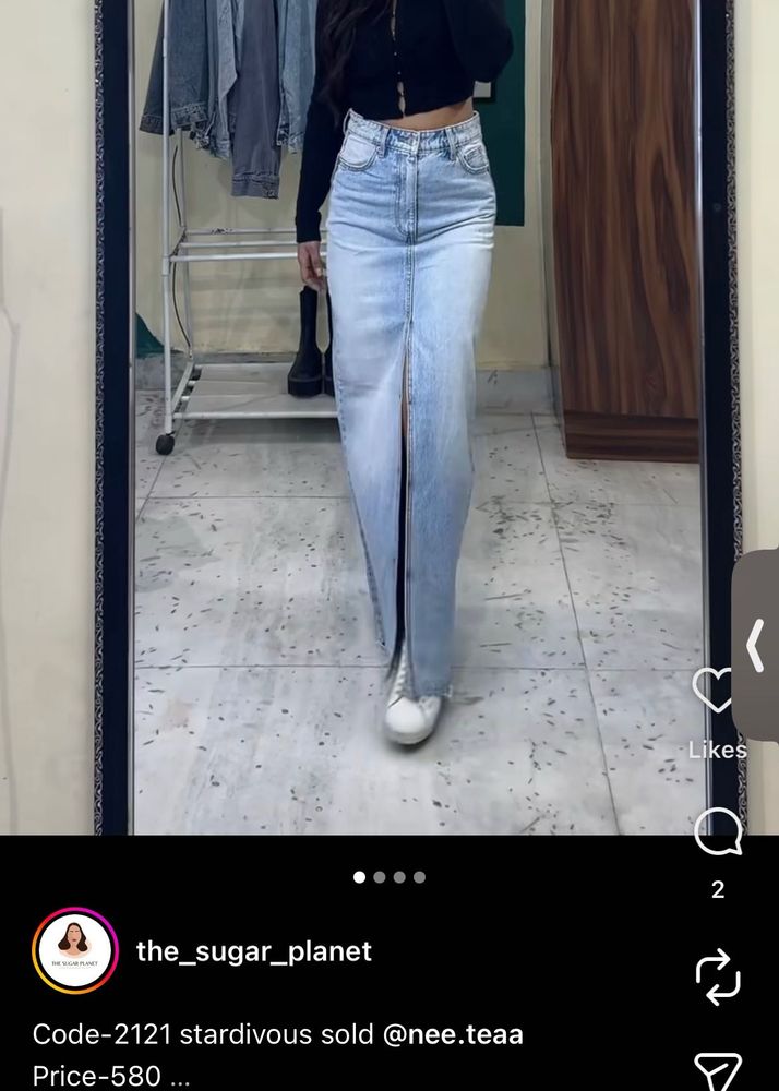Denim Maxi Skirt with Front Slit