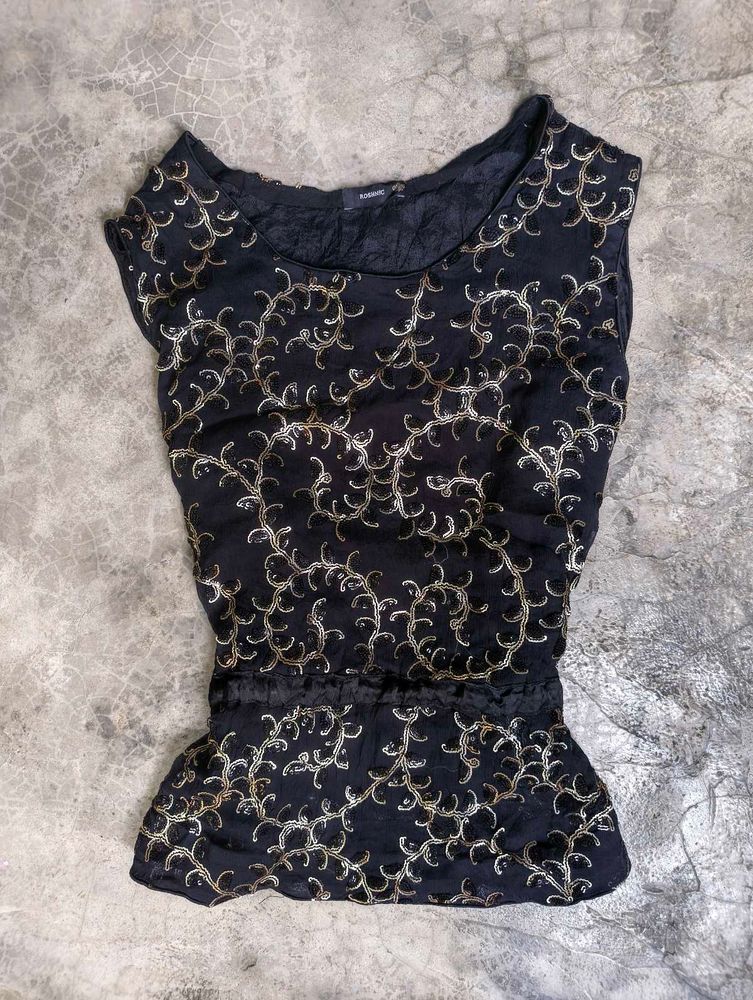 chatpata Elegant Black Embellished Top