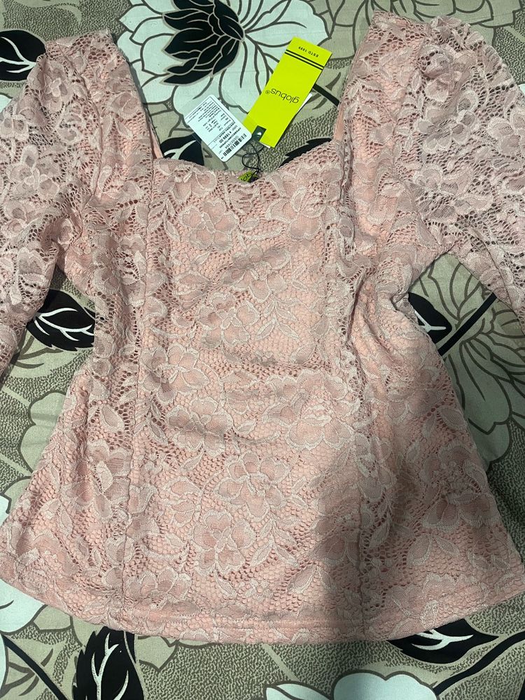 Elegant Pink Lace Puff Sleeve Top
