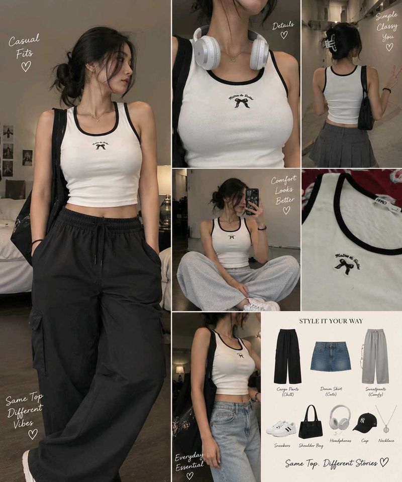 Casual White Tank Top with Bow Detail