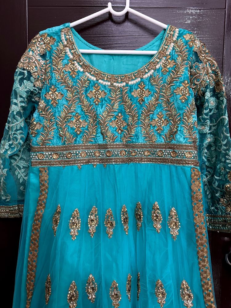 Elegant Teal Embroidered Anarkali Dress