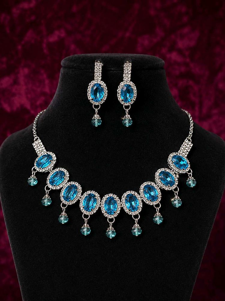 Blue Gemstone Necklace &amp; Earring Set