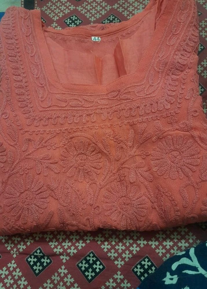 Peach Chikankari Kurti
