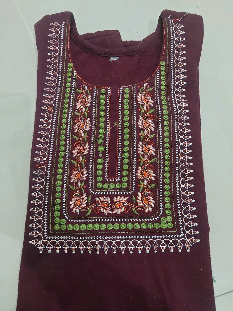 Embroidered woollen  Maroon Kurta set