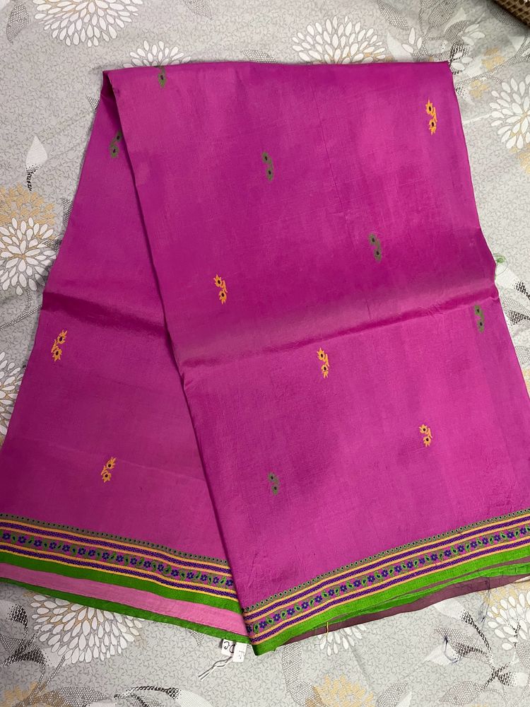 PURE PINK SILK SAREE with thread Border