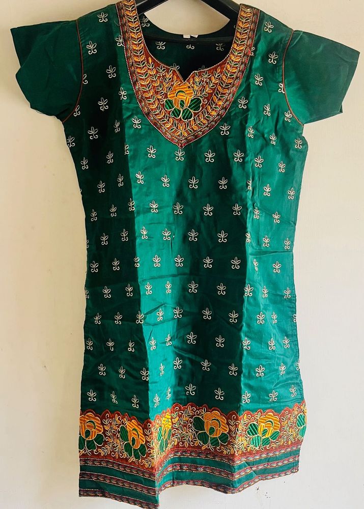 Green brown heavy Embroidered Kurta Plazzo