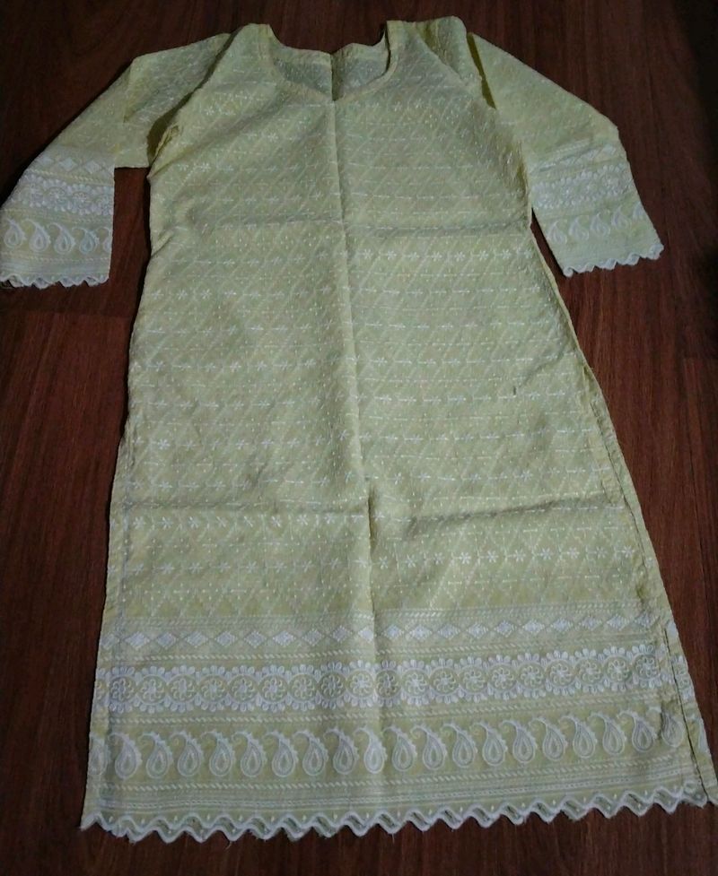 Chikan Kurti In Lemon Yellow Colour