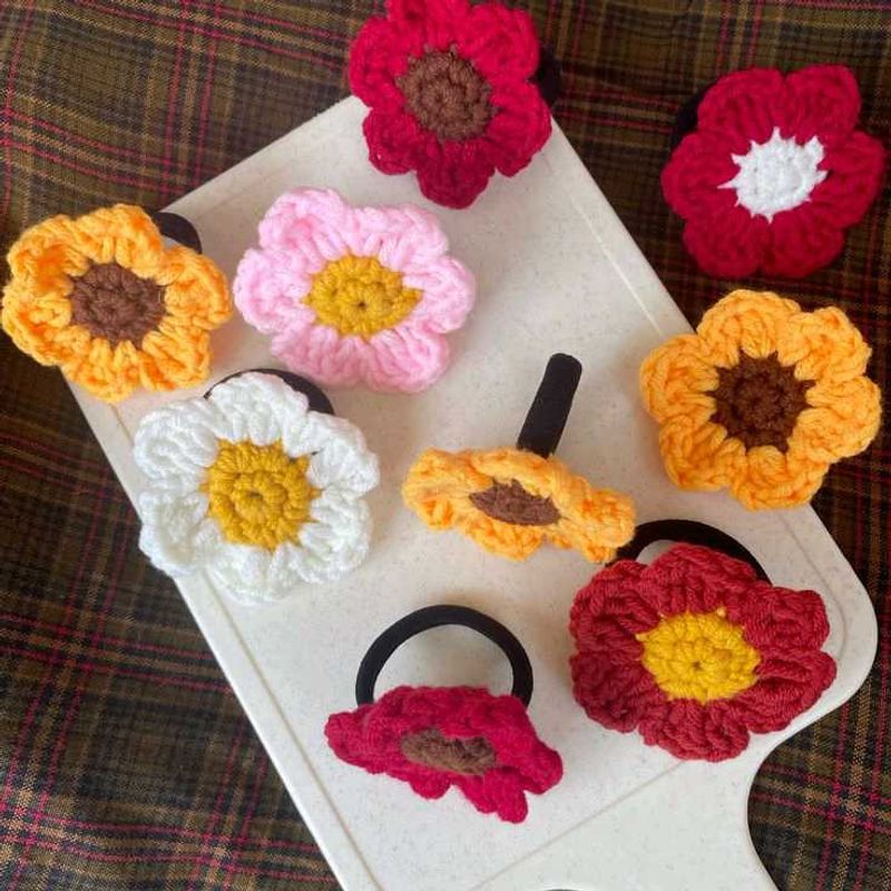 Handmade Crochet Flower Hair Ties