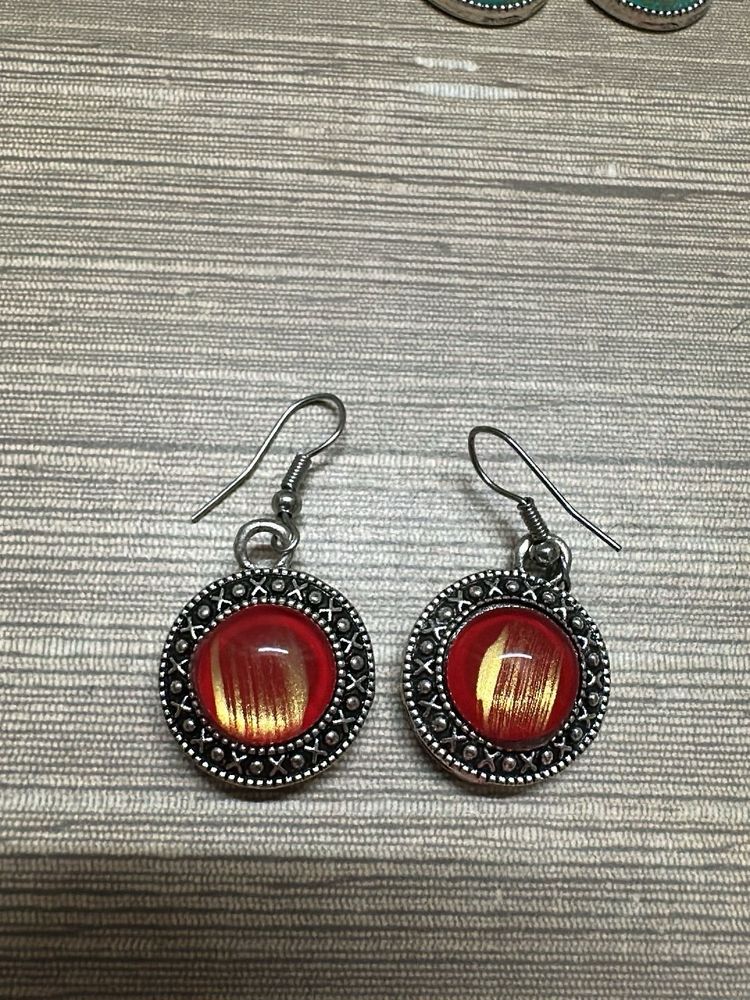 Red &amp; Gold Round Dangle Earrings