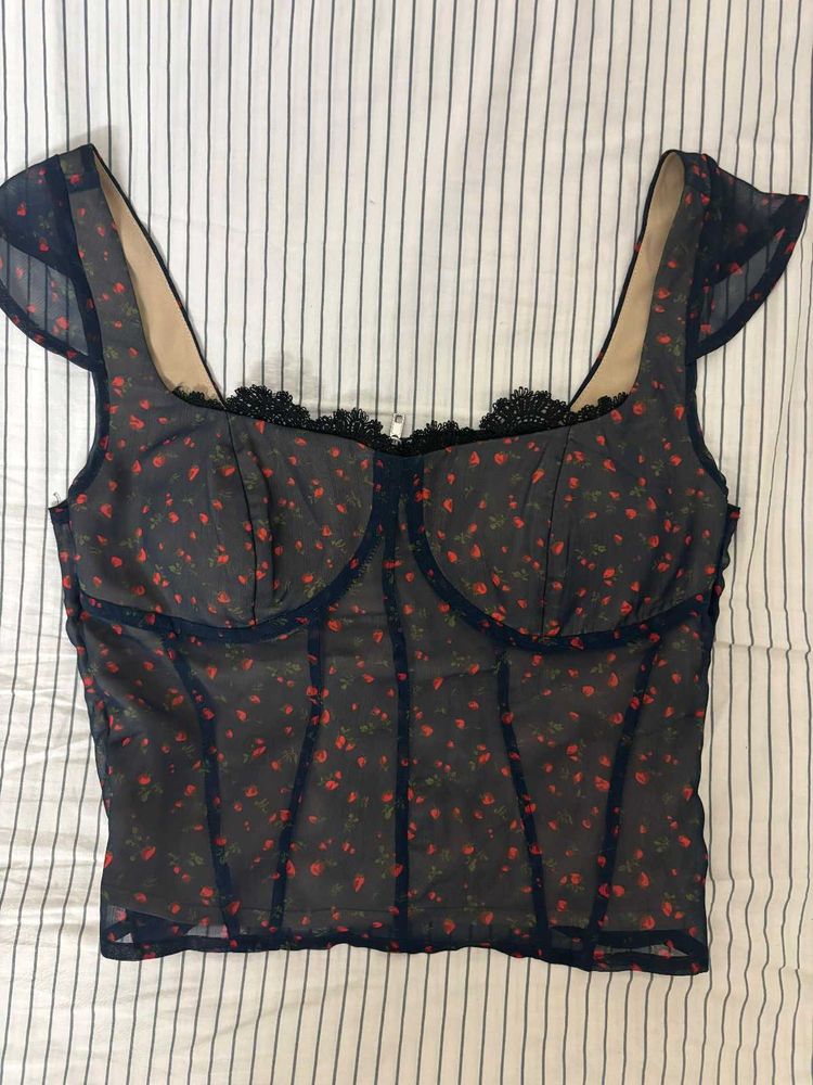 Floral Mesh Corset Top