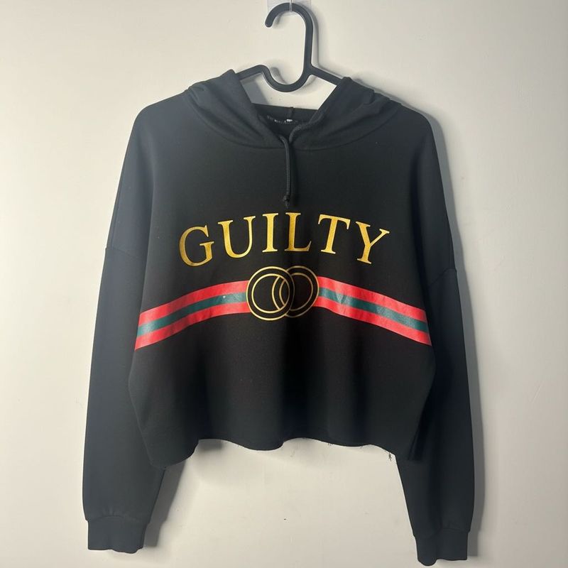 Black "GUILTY" Cropped Hoodie