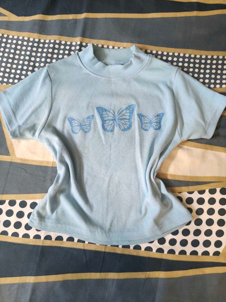 Light Blue Butterfly Graphic Top