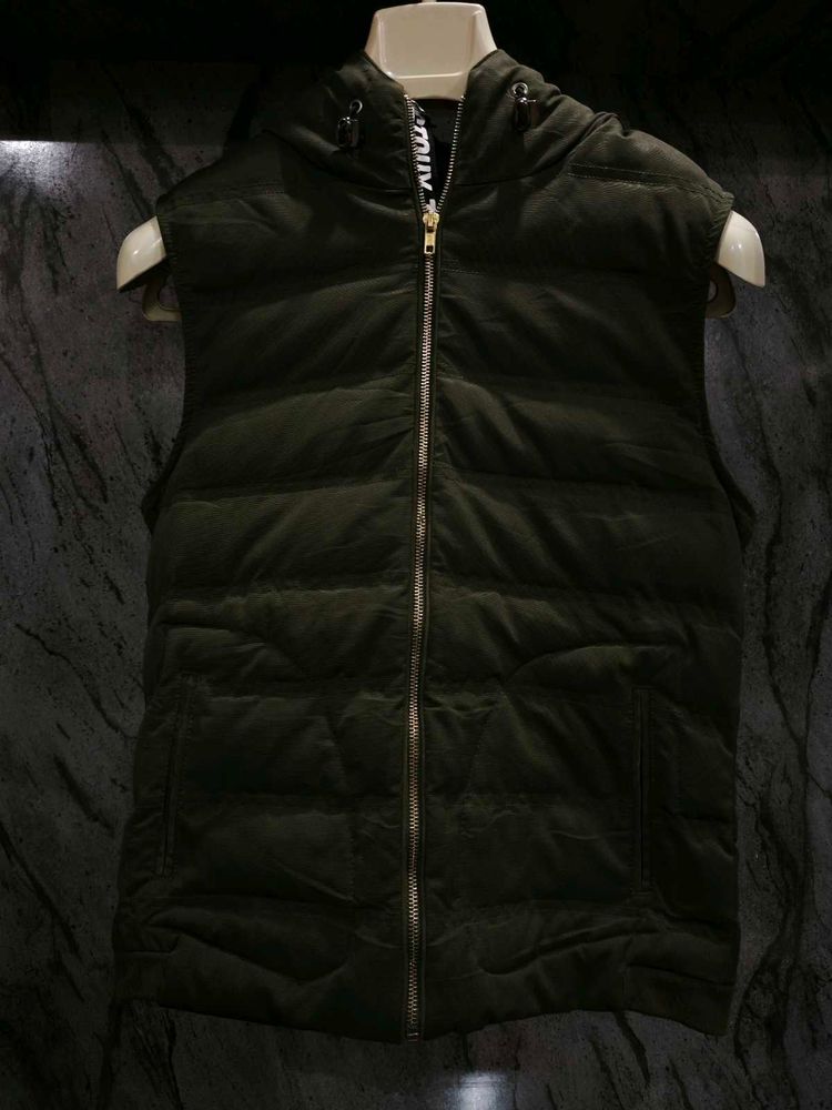 Olive Green Puffer Vest with Hood