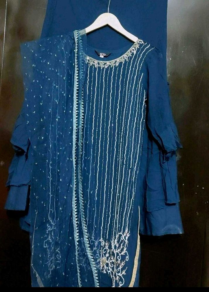 Sea🌊Blue Sharara Suit &amp; Dupatta For 34 Bust