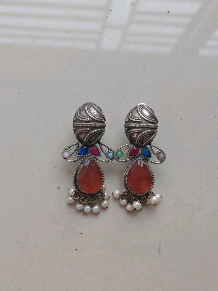 Ethnic Orange Stone Replica Earrings