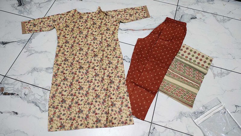 Floral Print Kurta Set with Pants &amp; Dupatta 3XL