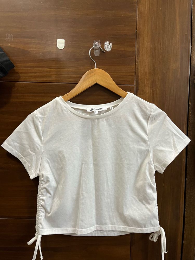 White Ruched Side T-Shirt