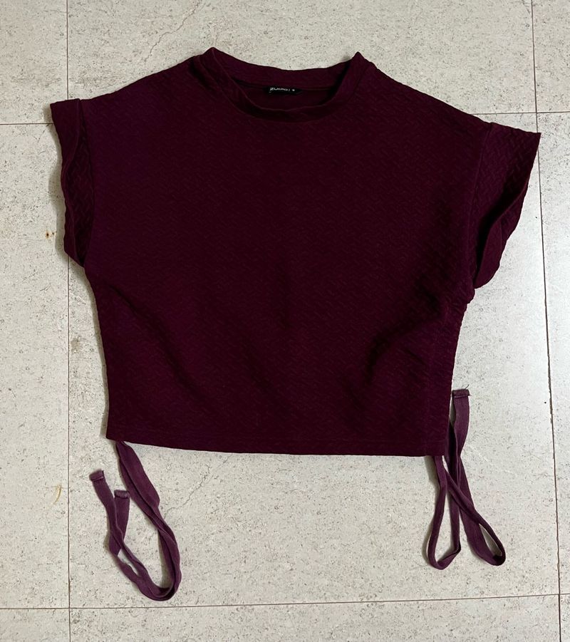 Maroon Textured Cropped Top