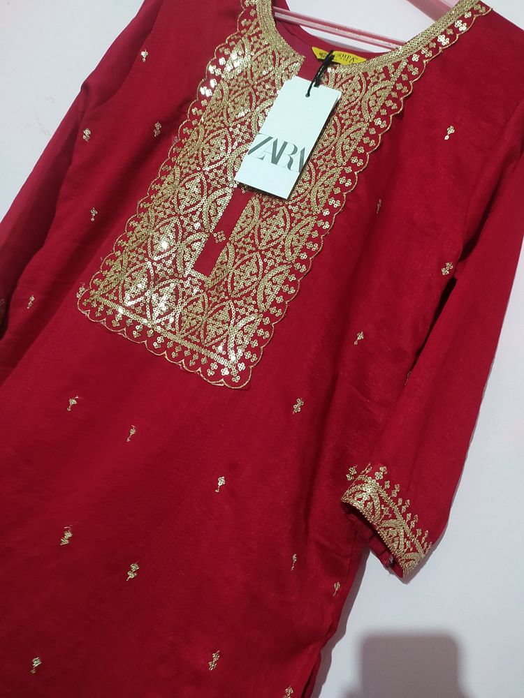 Embroidery Red Kurtha